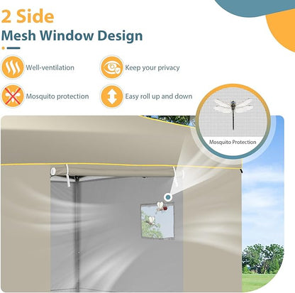 COBIZI 10x10 Pop Up Canopy Tent, Easy Setup Canopy with Sidewalls Waterproof & UPF 50+, Heavy Duty Commercial Instant Craft Fair Tent for Party, Event, Vendor, Farmer Market(Khaki)