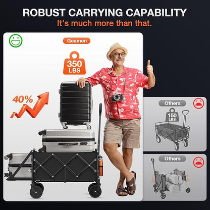 Foldable Wagon with Extended Tailgate: Collapsible Large Capacity Folding Wagon - Heavy Duty Utility Carts for Shopping,Garden,Sports,Groceries,Apartment,Camping,Outdoor - Black