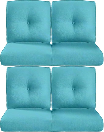 Pop 22x25/22x24 Outdoor Chair Cushions Set of 4 - Heavy Duty High Back Replacement Zippered Cushion for Patio Furniture Dining Rocking Chairs Loveseat L-Shape Sofa - Turquoise/Button