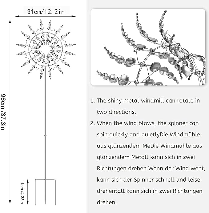 Wind Spinners for Yard and Garden，Windmills,Garden Decor for Outside,Metal Yard Art (1 PCS -Silver)