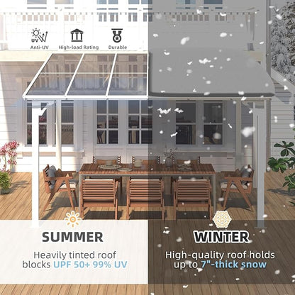 AECOJOY 12' x 10' White Pergola Gazebo, Large Wall Mounted Pergolas and Gazebos on Clearance, Outdoor Patio Lean to Hard Top Gazebo Metal Awnings for Decks,Patio, Porch, Backyard and More
