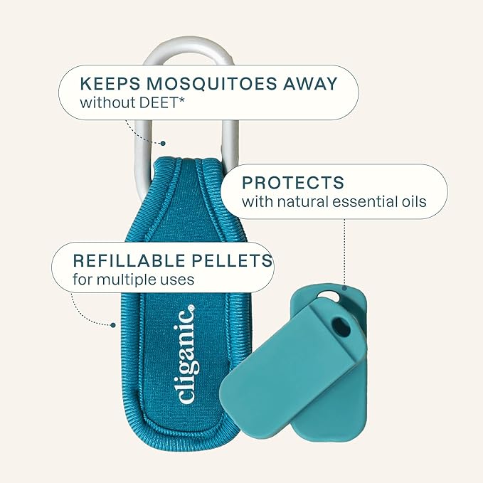 Cliganic Mosquito Repellent Pack (1 Clip + 2 Refill Pellets) - Natural DEET-Free, Essential Oil Infused (Pack of 2)