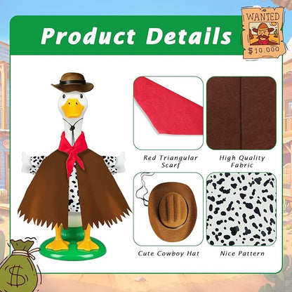 Western Cowboy Porch Goose Outfits for 23" Lawn Statues, Cute Cowboy Hat, Triangular Scarf & Clothes Set for Concrete/Plastic/Cement Goose, Western Theme Costume for Outdoor Patio, Yard Decor