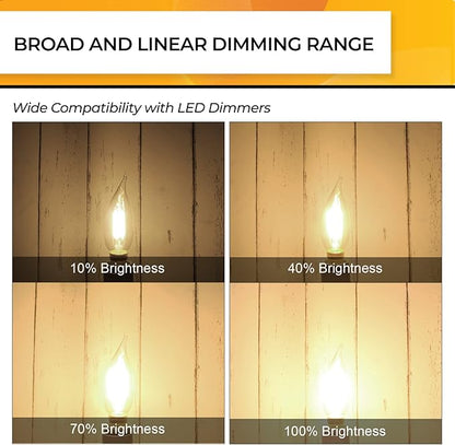 Hizashi E12 Candelabra Bulb 60 watt 2700K Soft Warm White, Dimmable E12 LED Bulb, 90+ CRI 6W 550LM, CA11 Flame Tip LED Chandelier Light Bulbs Candelabra Base, UL Listed - 6 Pack