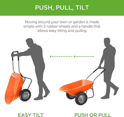 Best Choice Products Dual-Wheel Home Utility Yard Wheelbarrow Garden Cart w/Built-in Stand for Lawn, Gardening, Construction - Orange