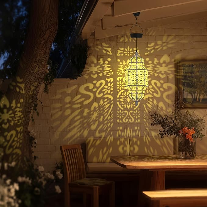 18 Inch High Large Hanging Solar Lights Outdoor Garden Decor, Decorative Waterproof Plastic Moroccan Solar Lantern Lamp, Outside Decorations for Patio Yard Porch Decor, Gardening Gifts for Women Mom