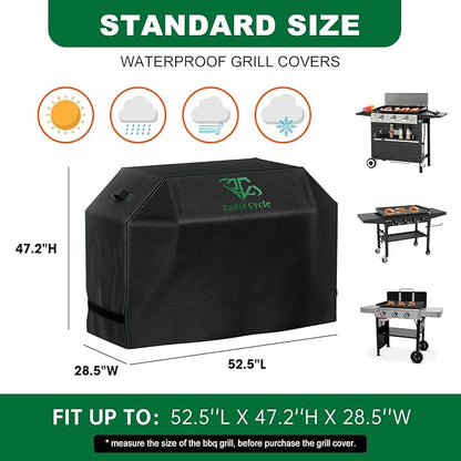 Grill Cover, 52 INCH BBQ Grill Cover for Outdoor Grill, Barbecue Accessories Gas Grill Cover Waterproof, Fade Resistant, UV Resistant, Black