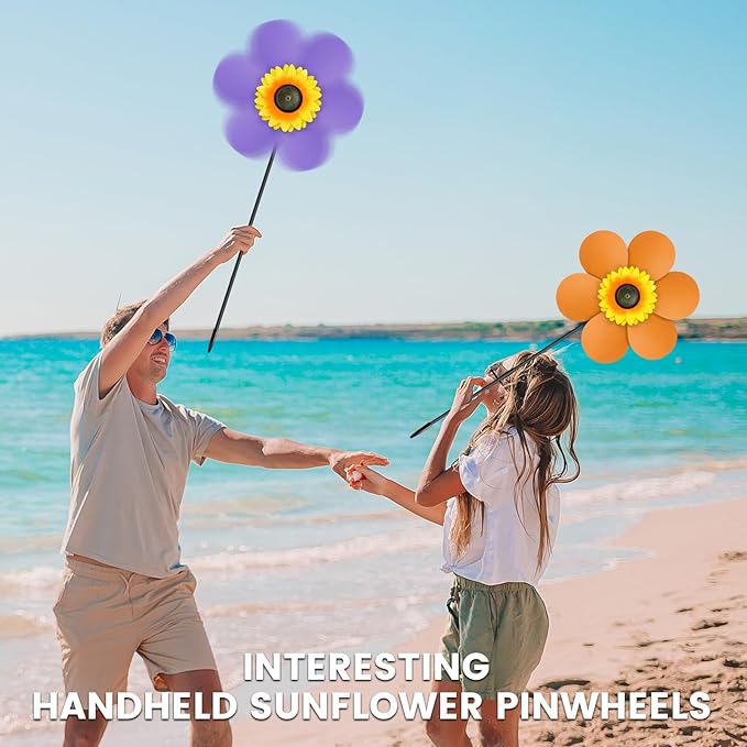 6PCS Sunflower Wind Spinners with Stakes 14" W x 29" H Wind Spinners Lawn Pinwheel Rainbow Windmill Outdoor Pinwheels for Yard Decoration（Multicolor）