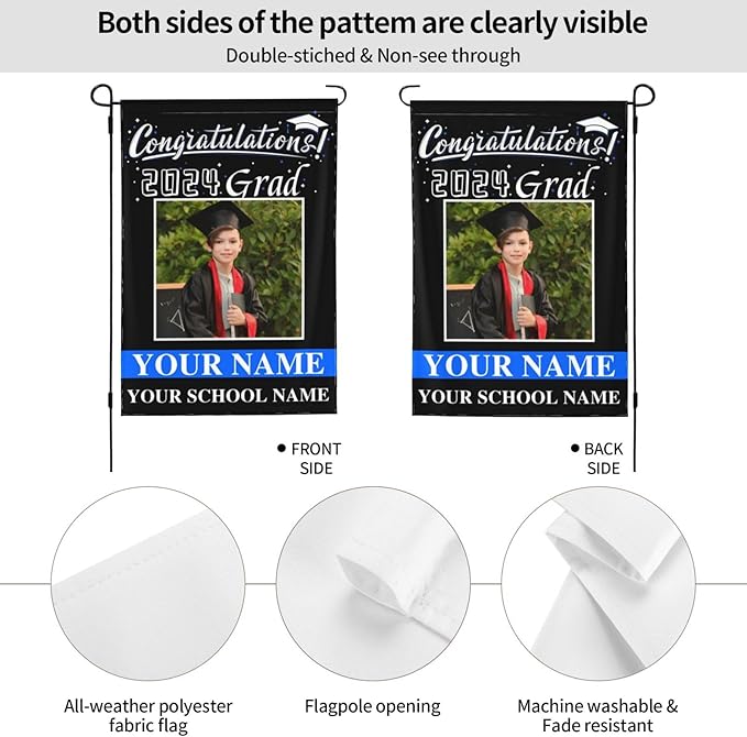 Personalized Graduation Garden Flag With Photo Name Custom Class Of 2025 Double-Sided Banner Congratulation Grad Yard Sign Outdoor Flags For Party Ceremony (Custom Graduation Flag, 12x18(in))