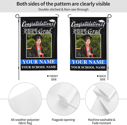 Personalized Graduation Garden Flag With Photo Name Custom Class Of 2025 Double-Sided Banner Congratulation Grad Yard Sign Outdoor Flags For Party Ceremony (Custom Graduation Flag, 12x18(in))