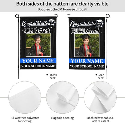 Personalized Graduation Garden Flag With Photo Name Custom Class Of 2025 Double-Sided Banner Congratulation Grad Yard Sign Outdoor Flags For Party Ceremony (Custom Graduation Flag, 28x40(in))
