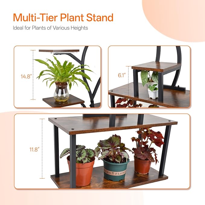 Bstrip 63 Inch Plant Stand with Grow Light, 10-Tier Plant Shelf for Indoor Plants, Decor Tree Shaped Flower Stand for Home, Corner & Patio