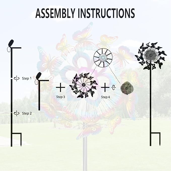 Solar 45" Butterfly Garden Wind Spinners for Yard and Garden, Metal Clearance Windmill Kinetic Wind Spinner Outdoor Decor, Wind Sculpture Yard Art Decorations for Patio & Lawn