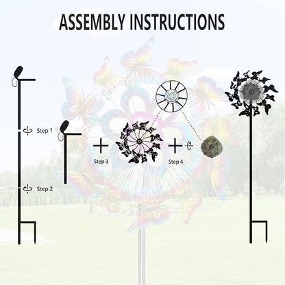 Solar 45" Butterfly Garden Wind Spinners for Yard and Garden, Metal Clearance Windmill Kinetic Wind Spinner Outdoor Decor, Wind Sculpture Yard Art Decorations for Patio & Lawn