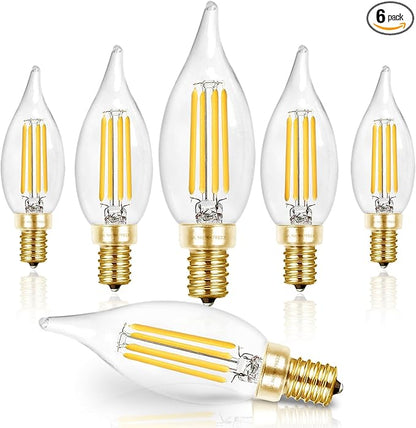 Hizashi LED Candelabra Bulbs 60 watt Equivalent 5000K Daylight White, Dimmable E12 Bulb Candelabra Base, 90+ CRI 6W 550LM, CA11 Flame Tip Candle Light Bulbs, UL Listed - 6 Pack