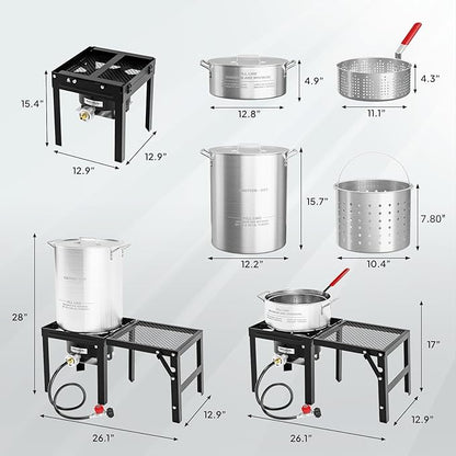 ROVSUN 30QT Turkey Fryer & 10QT Fish Fryer Kit with 54000BTU Propane Stove & Foldable Side Table, Aluminum Deep Fryer Pot for Outdoor Cooking Seafood Boiling w/Lifting Hook, Turkey Rack & Thermometer