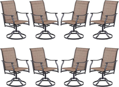 Patio Swivel Chairs Set of 8, Outdoor Dining Chairs with Textilene, Swivel & Rocker Metal Outdoor Patio Dining Chairs All-Weather for Backyard, Brown Fabric with Black Frame