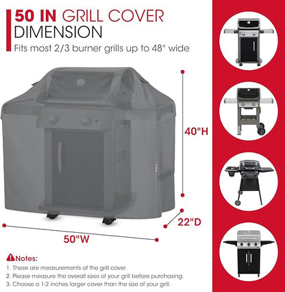 Unicook 50 Inch Grill Cover for 48 Inch Outdoor Grill, Heavy Duty Waterproof BBQ Cover Compatible with Weber Spirit 200 Series, Fade Resiatnt Gas Barbecue Protector, All Weather Protection, Grey