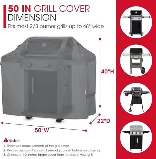 Unicook 50 Inch Grill Cover for 48 Inch Outdoor Grill, Heavy Duty Waterproof BBQ Cover Compatible with Weber Spirit 200 Series, Fade Resiatnt Gas Barbecue Protector, All Weather Protection, Grey