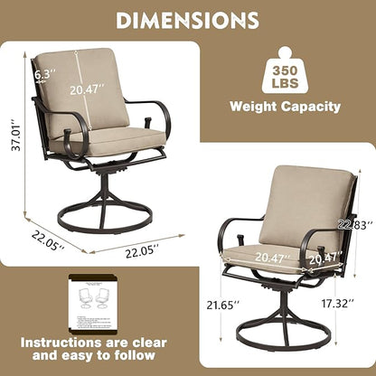 MELLCOM Patio Swivel Chair Set of 4, Heavy Duty Outdoor Dining Chairs with Thickened Cushions, Metal Patio Chairs Gentle Rocker for Outside, Garden Lawn & Porch, Backyard, Khaki