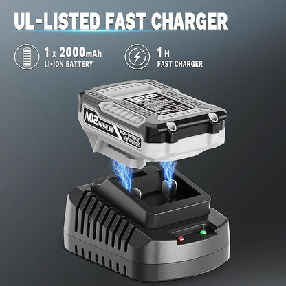 Weed Wacker Cordless 20V 12'' Electric Weed Eater with Auto Line Feed, 2.0Ah Battery and Fast Charger, 6 x Replacement Line, Battery Powered String Trimmer for Lawn Care, GrassTrimmer (AD-ST-001.1)