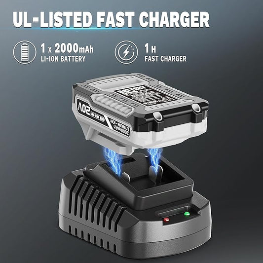 Weed Wacker Cordless 20V 12'' Electric Weed Eater with Auto Line Feed, 2.0Ah Battery and Fast Charger, 6 x Replacement Line, Battery Powered String Trimmer for Lawn Care, GrassTrimmer (AD-ST-001.1)