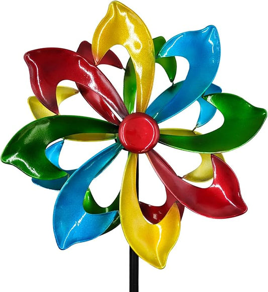 Colorful Metal Wind Spinners for Outdoor - 13 Inch Smooth Spinning Garden Wind Sculptures, Wind-Catcher with Upgraded Stable Stakes for Yard & Patio Decoration