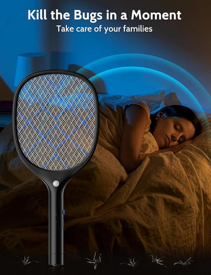 YISSVIC Electric Fly Swatter Bug Zapper Racket 4000V Rechargeable Mosquito Killer with LED Light for Indoor Home Office Backyard Patio Camping