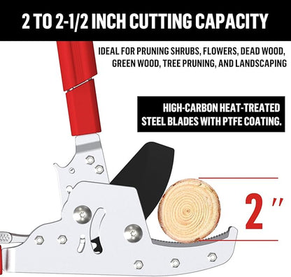 GARTOL Heavy-Duty Extendable Loppers, 28"-41" Telescopic Tree Trimmer, Double Ratcheting Branch Cutter, Anvil Lopper for Thick Branches, Cuts 2" Dry Wood