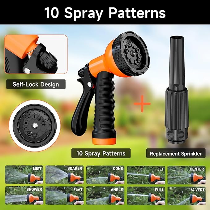 GARDENJOY Retractable Garden Hose Reel, 65 ft x 1/2 inch Heavy Duty Garden Hose with 180°Swivel Wall Mounted Bracket, 10 Pattern Sprayer Nozzle, Any Length Lock & Slow Return System