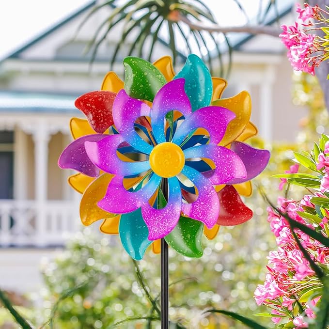 DREAMSOUL 13" Wind Spinners Outdoor, Colorful Wind Spinners Yard Art for Garden Patio Lawn Decor (63 * 13 Inches)