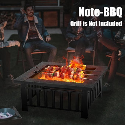36 inch Fire Pit, Square Outdoor Fire Pit Table with Spark Screen & Fire Poker, 3-in-1 Multipurpose Firepits for Outside, Fireplace for Yard, Garden, Patio