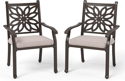 PHI VILLA Outdoor Patio Aluminum Dining Chairs Set of 2, Extra Wide Armrest Stable Chairs with 2.8" Seat Cushion, Casting Frame for All Weather
