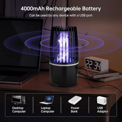 Tiptop Home Bug Zapper Indoor, Rechargeable Bug Zapper with Powerful Fan & Large Storehouse for Gnats, Moths, Fruit Flies, Indoor Insect Killer Trap for Bedroom, Office, Kitchen