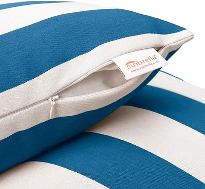 Austin Horn Classics Sunbrella Cabana Stripe White/Blue, Knife Edge, Zippered Opening, 24-inch Pillow Cover (Set of 2), No Insert Included