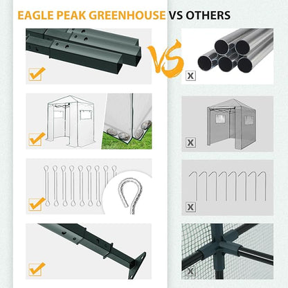 EAGLE PEAK Instant Pop-up Greenhouse, Indoor Outdoor Plant Gardening Green House, Roll-Up Zipper Doors and Side Windows, Walk in 6x4 ft, PE Cover, White/Clear
