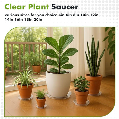 100 Packs 4" Small Clear Plant Saucers for Indoor Outdoor Use Heavy Duty Plastic Plant Trays for Planter Bulk Flower Pot Drip Trays to Catch Water, 4 to 20 Inch
