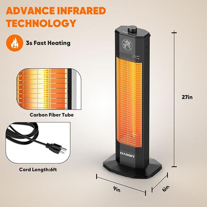 Outdoor Electric Patio Heater, Haimmy 27- inch Outdoor Electric Patio Heater, 1200W Instant Heating, 2 Heat Levels, Tip-Over & Overheat Protection, IPX5 Waterproof Tower Space Heater