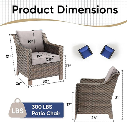 Outdoor Wicker Chair Set of 2-Outdoor Patio Chairs with Deep Seating Patio Dining Chairs for Deck Balcony Poolside Backyard-Brown/Grey