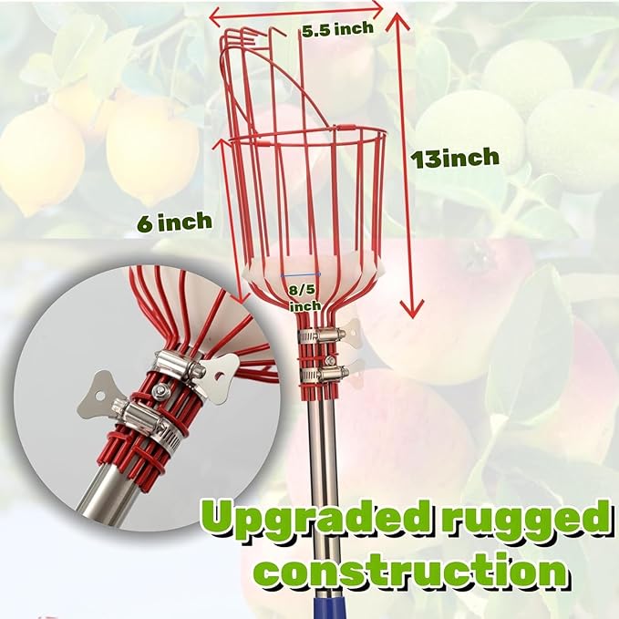 Adjustable Fruit Picker with Telescoping Handle and Basket, 35-65 Inches - Ideal for Apple, Orange, Avocado, Lemon, Pear, and Mango Harvesting