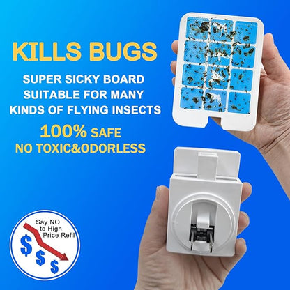 Plug in Indoor Fly Trap for Gnat Moth Houseflies Fruit Flies, Blue Light Bug Light Trap Compatible with Safer Home Indoor Fly Trap Refill, Mosquito Flying Insect Trap, 6 Device+8 Refill
