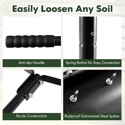 S AFSTAR 21" Manual Lawn Aerator, Heavy Duty Rolling Aerator Lawn Tool Filled Sand Stone with 51" Detachable Handle & Tine Spikes for Soil Loosening, Push Grass Aeration for Garden Yard, Black
