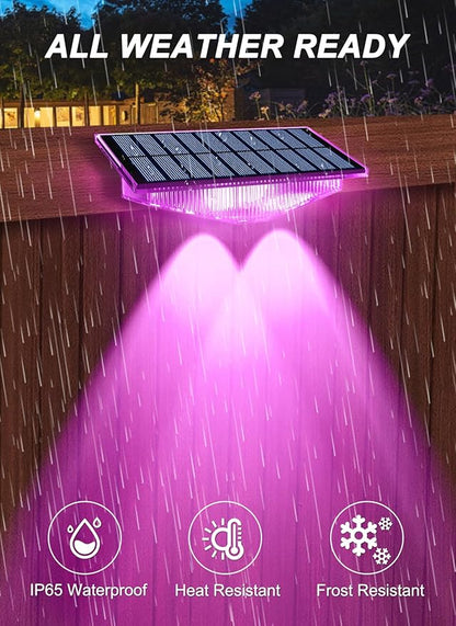 Solar Fence Lights, Fence Light Solar Powered with 6 RGB Colors/Warm White/Cool White, Dusk to Dawn Deck Lights Waterproof, Bright Solar Outdoor Light for Backyard, Outside, Wall, Step(4 Packs)
