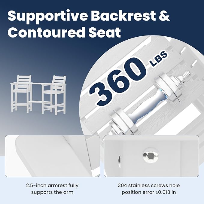 Tall Adirondack Chairs Set of 2, All Weather HDPE Poly Bar Height Balcony Adirondack Chair with Removable Double Connecting Trays, Outdoor Adirondack Barstools for Deck, Patio, Yard, Pool, Lawn