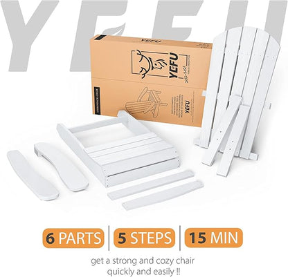 YEFU Adirondack Chair Weather Resistant: Outdoor Chair HIPS Plastic Adirondack Chairs - Patio Chairs with Wood Texture - Lawn Fire Pit Deck Porch Garden Chairs for Adults (White)