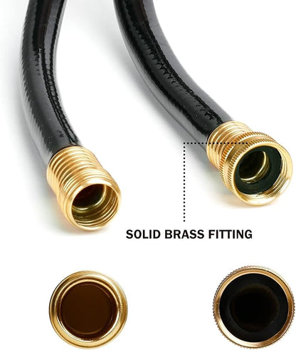 Worth Short Leader Black Garden Hose 3/4 in. x 5 ft. -Kink Free, No Leaking, Male/Female Fittings -Heavy Duty Durable Flexible Lightweight Water Pipe -Brass Aluminum Ends for Household & Commercial