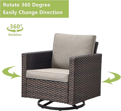 Rilyson Wicker Outdoor Patio Furniture Set - 7 Piece Patio Conversation Set with 4 Swivel Rocker Chairs,2 Rattan Ottoman and 1 Couch for Outside Porch Deck Backyard(Brown/Grey)