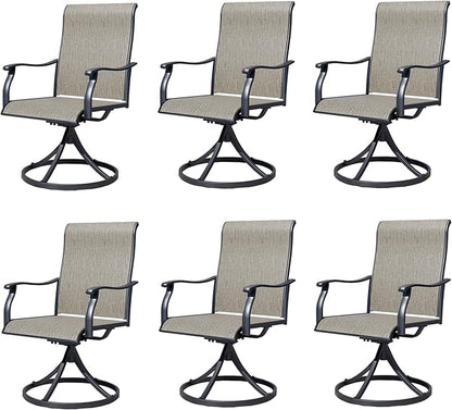 Outdoor Patio Swivel Dining Chairs Set of 6, All-Weather Swivel Rocker Chairs with Textilene High Back and Rust-Proof Metal Frame, Perfect for Patio, Lawn, Garden, or Backyard, Dark Brown