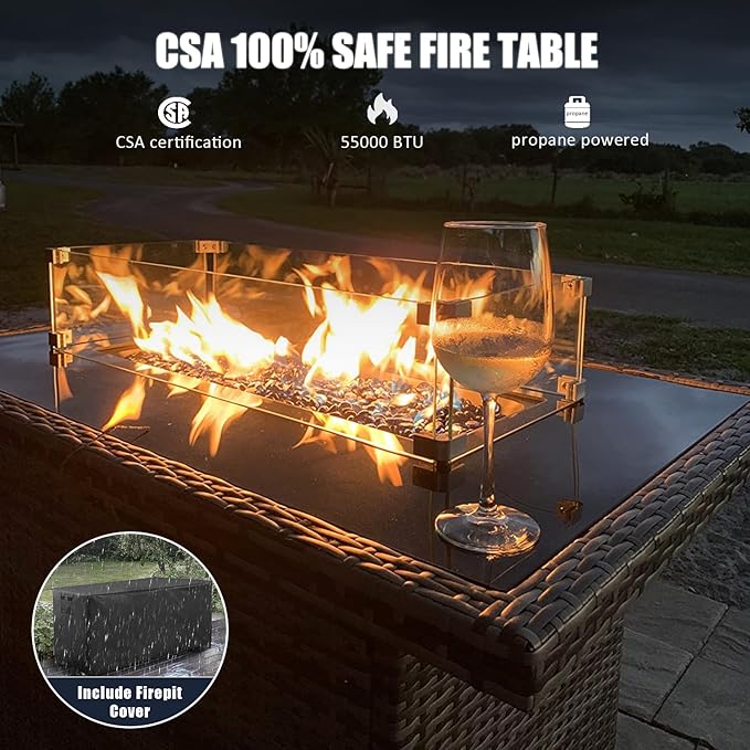 LayinSun 10 Pieces Outdoor Patio Furniture Set with Fire Pit Table, Rattan Wicker Sectional Swivel Rocker Chairs Sets with Ottomans, Swivel Glider Chairs and Coffee Table