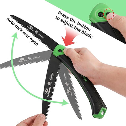 MOSSY OAK Folding Saw - 7 Inch Pruning Handsaw with Pouch, D6A & M2 Bimetal Saw Blade, Hunting Saw Foldable for Deer, Tree, Wood, and Limb Cutting